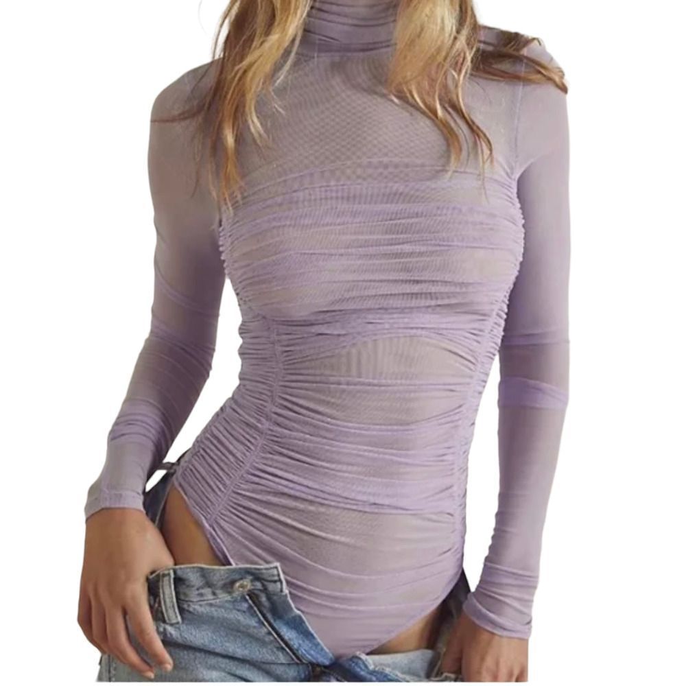 Free People Under It All Sheer Bodysuit Lavender Size Small NWOT